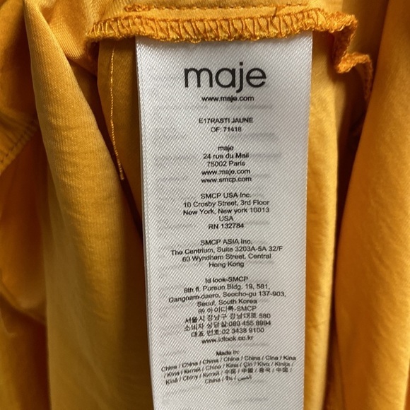 Maje Rasti One Shoulder Satin Dress Jaune Mustard Yellow Size 2 Medium - Picture 8 of 8